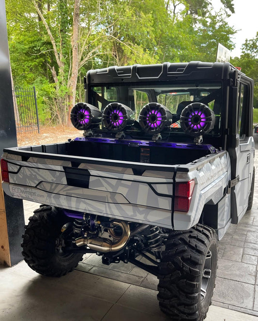 Polaris ranger bed mounted tower speaker rack